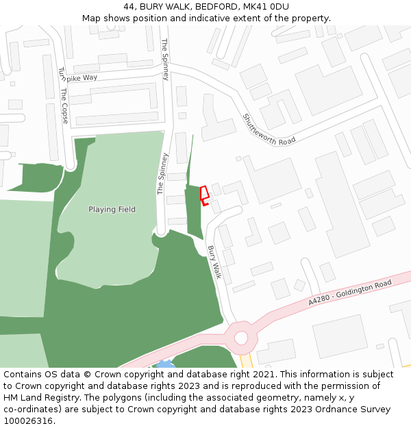 44, BURY WALK, BEDFORD, MK41 0DU: Location map and indicative extent of plot