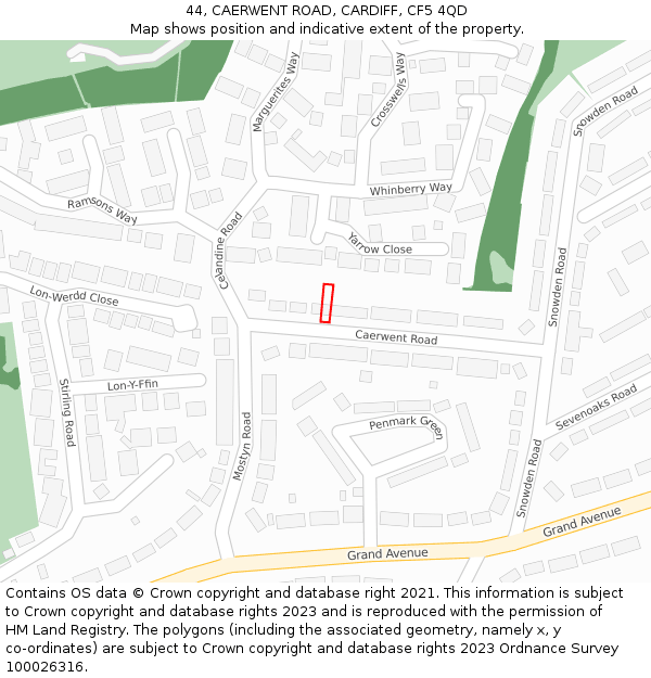44, CAERWENT ROAD, CARDIFF, CF5 4QD: Location map and indicative extent of plot