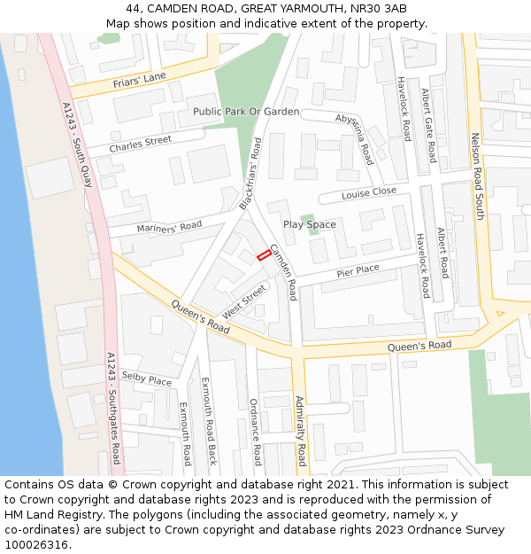 44, CAMDEN ROAD, GREAT YARMOUTH, NR30 3AB: Location map and indicative extent of plot