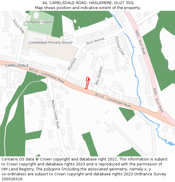 44, CAMELSDALE ROAD, HASLEMERE, GU27 3SQ: Location map and indicative extent of plot