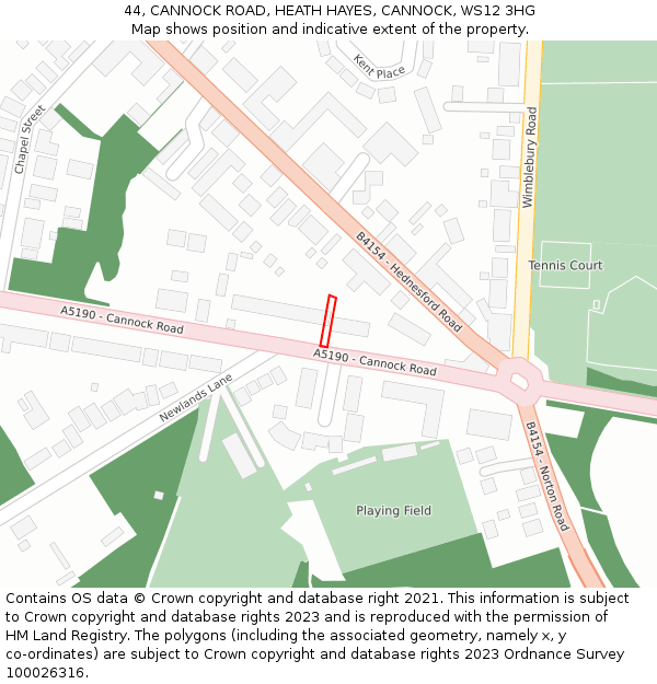 44, CANNOCK ROAD, HEATH HAYES, CANNOCK, WS12 3HG: Location map and indicative extent of plot