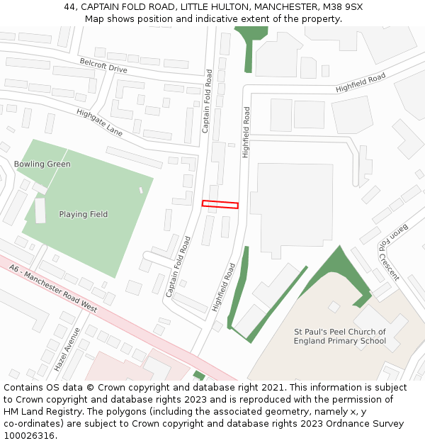 44, CAPTAIN FOLD ROAD, LITTLE HULTON, MANCHESTER, M38 9SX: Location map and indicative extent of plot