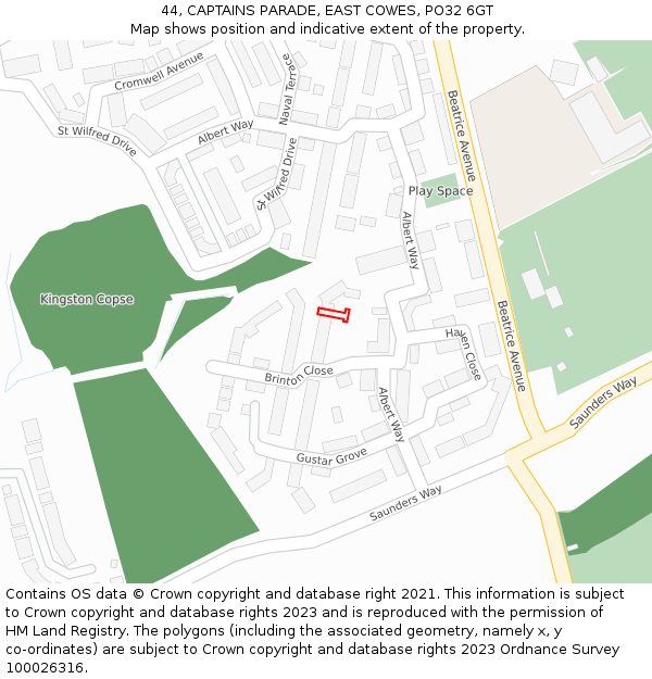 44, CAPTAINS PARADE, EAST COWES, PO32 6GT: Location map and indicative extent of plot