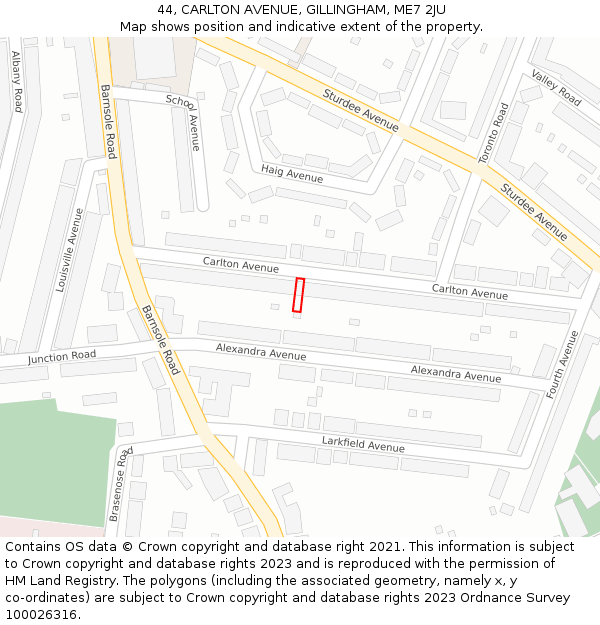 44, CARLTON AVENUE, GILLINGHAM, ME7 2JU: Location map and indicative extent of plot