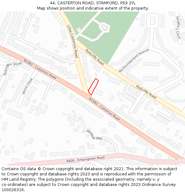 44, CASTERTON ROAD, STAMFORD, PE9 2YL: Location map and indicative extent of plot