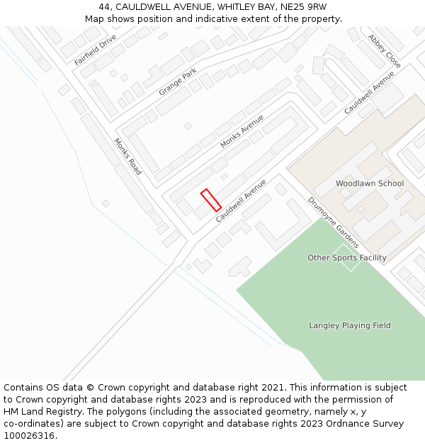 44, CAULDWELL AVENUE, WHITLEY BAY, NE25 9RW: Location map and indicative extent of plot