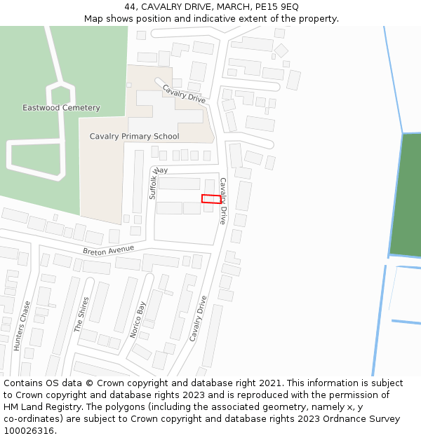 44, CAVALRY DRIVE, MARCH, PE15 9EQ: Location map and indicative extent of plot