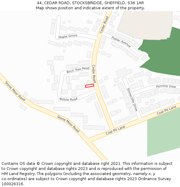 44, CEDAR ROAD, STOCKSBRIDGE, SHEFFIELD, S36 1AR: Location map and indicative extent of plot