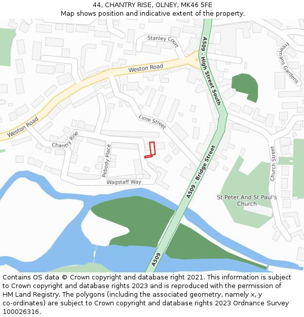 44, CHANTRY RISE, OLNEY, MK46 5FE: Location map and indicative extent of plot