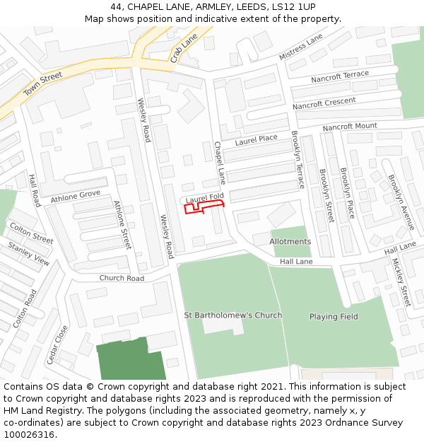 44, CHAPEL LANE, ARMLEY, LEEDS, LS12 1UP: Location map and indicative extent of plot