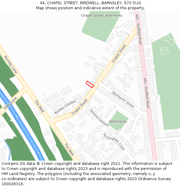 44, CHAPEL STREET, BIRDWELL, BARNSLEY, S70 5UG: Location map and indicative extent of plot