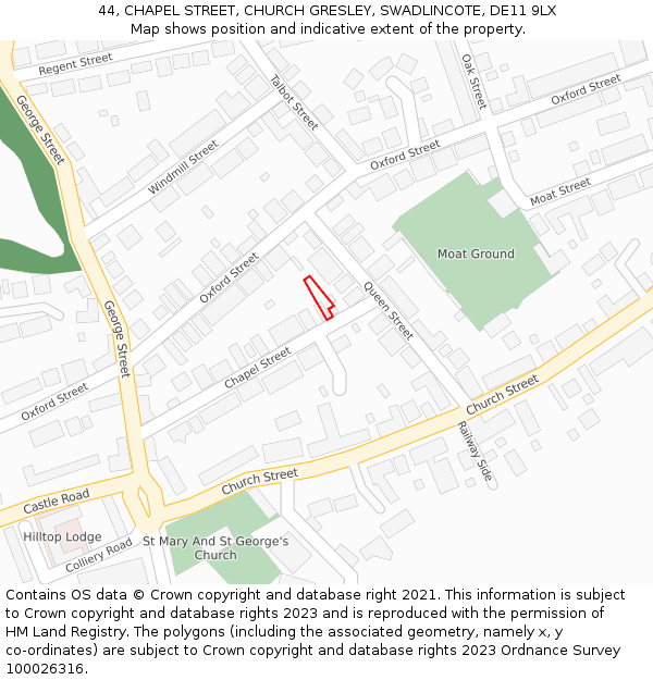 44, CHAPEL STREET, CHURCH GRESLEY, SWADLINCOTE, DE11 9LX: Location map and indicative extent of plot