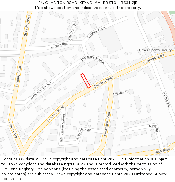 44, CHARLTON ROAD, KEYNSHAM, BRISTOL, BS31 2JB: Location map and indicative extent of plot