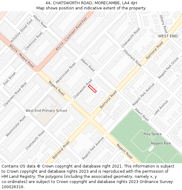 44, CHATSWORTH ROAD, MORECAMBE, LA4 4JH: Location map and indicative extent of plot