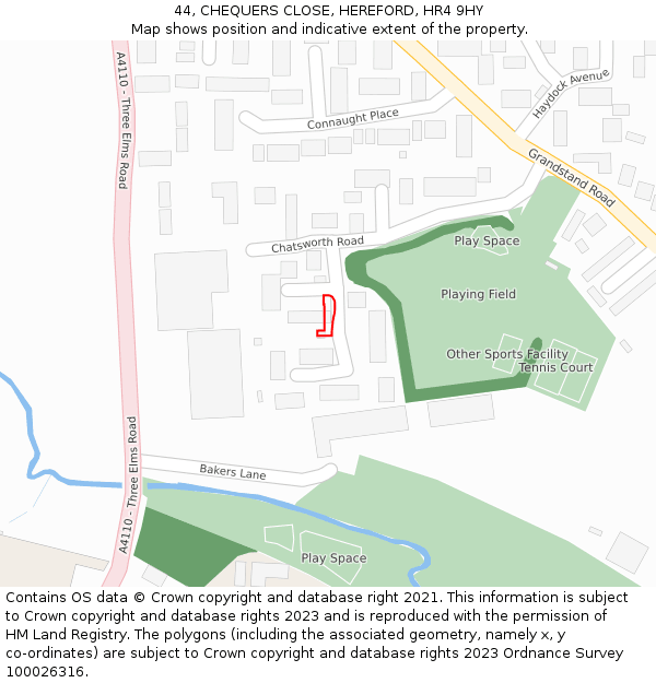 44, CHEQUERS CLOSE, HEREFORD, HR4 9HY: Location map and indicative extent of plot