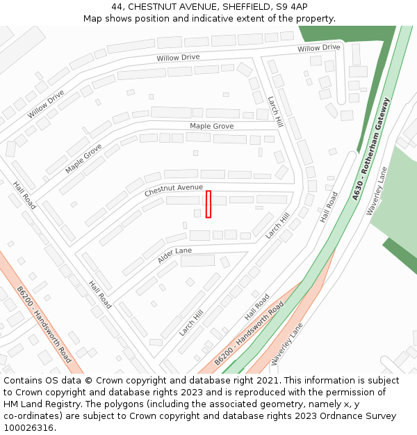 44, CHESTNUT AVENUE, SHEFFIELD, S9 4AP: Location map and indicative extent of plot