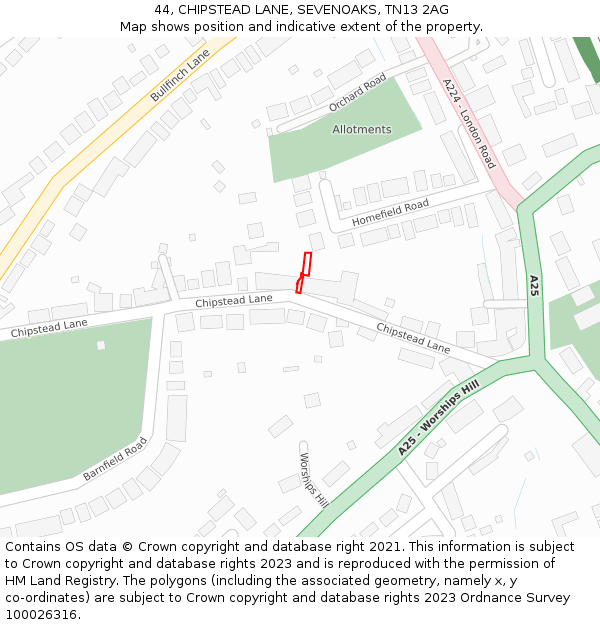 44, CHIPSTEAD LANE, SEVENOAKS, TN13 2AG: Location map and indicative extent of plot