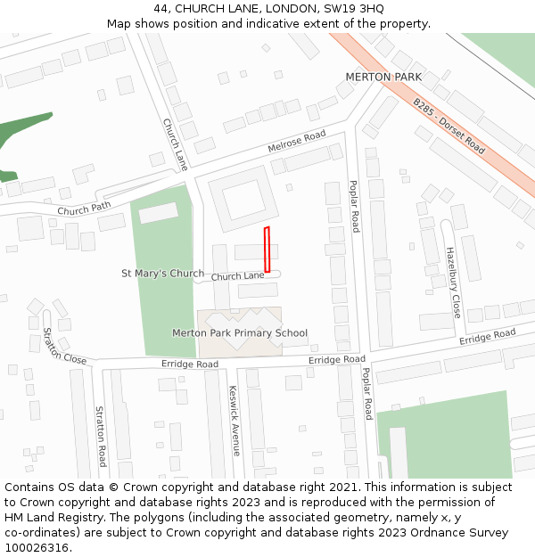 44, CHURCH LANE, LONDON, SW19 3HQ: Location map and indicative extent of plot