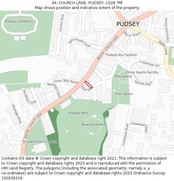 44, CHURCH LANE, PUDSEY, LS28 7RF: Location map and indicative extent of plot