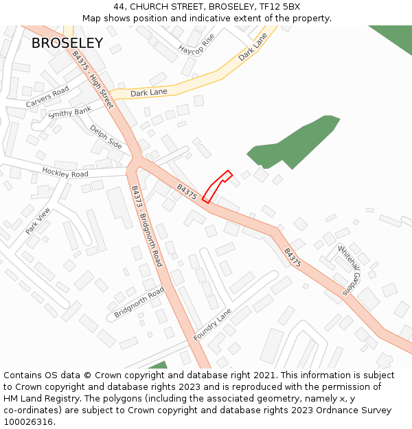44, CHURCH STREET, BROSELEY, TF12 5BX: Location map and indicative extent of plot
