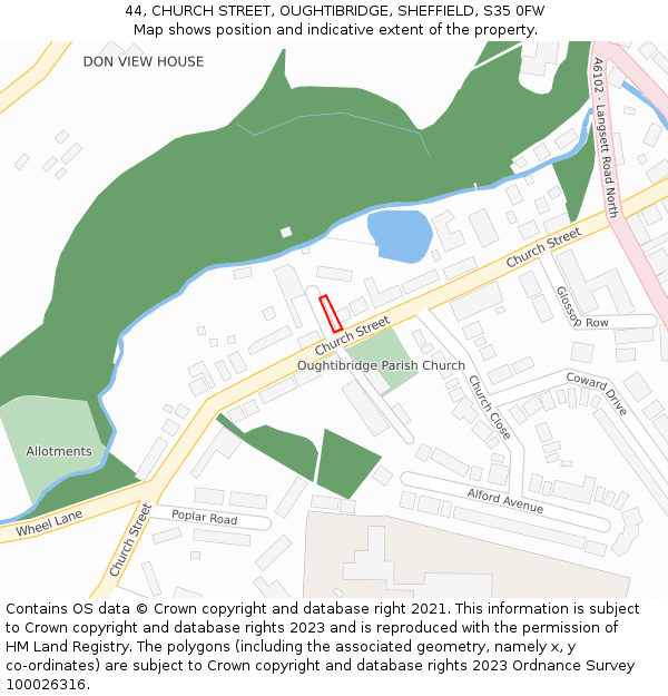 44, CHURCH STREET, OUGHTIBRIDGE, SHEFFIELD, S35 0FW: Location map and indicative extent of plot