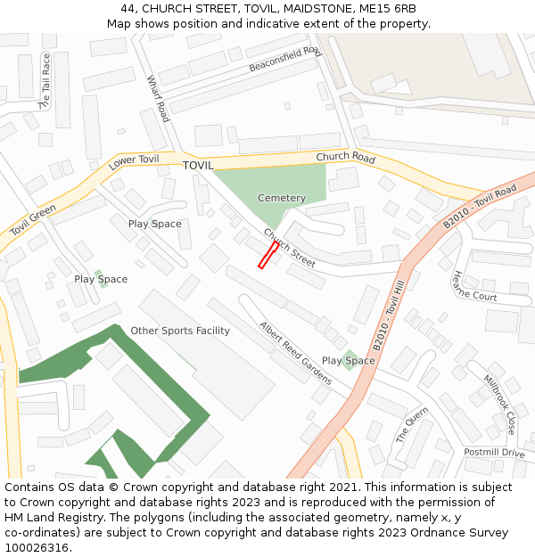 44, CHURCH STREET, TOVIL, MAIDSTONE, ME15 6RB: Location map and indicative extent of plot