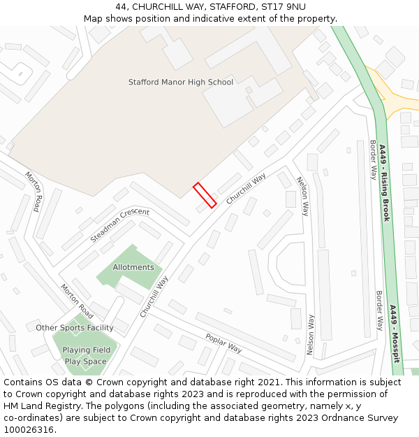 44, CHURCHILL WAY, STAFFORD, ST17 9NU: Location map and indicative extent of plot