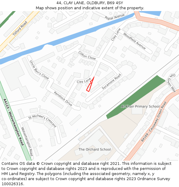 44, CLAY LANE, OLDBURY, B69 4SY: Location map and indicative extent of plot