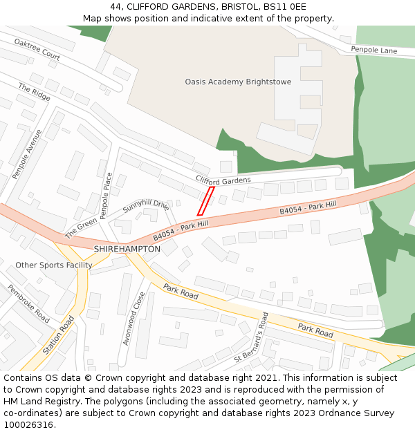 44, CLIFFORD GARDENS, BRISTOL, BS11 0EE: Location map and indicative extent of plot