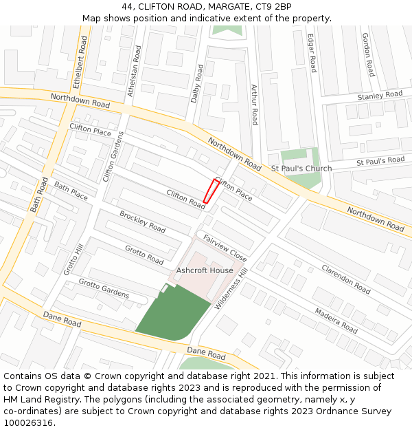 44, CLIFTON ROAD, MARGATE, CT9 2BP: Location map and indicative extent of plot