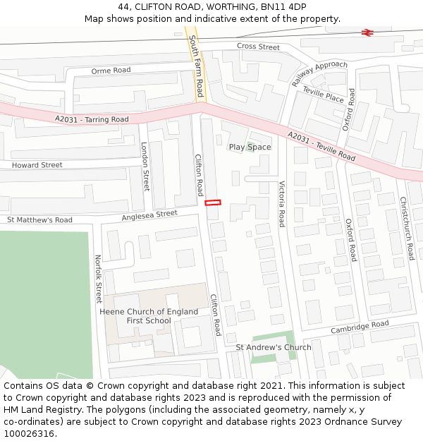 44, CLIFTON ROAD, WORTHING, BN11 4DP: Location map and indicative extent of plot