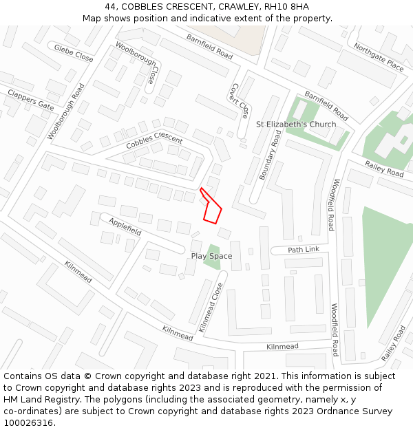 44, COBBLES CRESCENT, CRAWLEY, RH10 8HA: Location map and indicative extent of plot