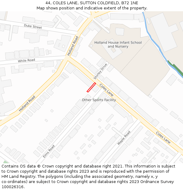 44, COLES LANE, SUTTON COLDFIELD, B72 1NE: Location map and indicative extent of plot