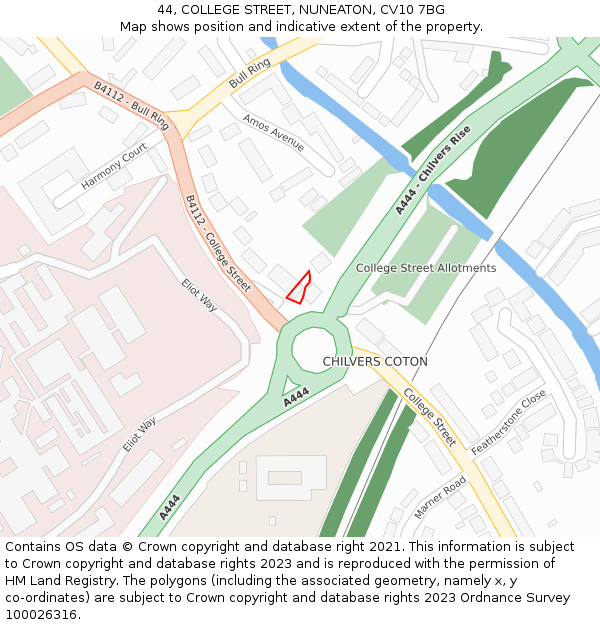 44, COLLEGE STREET, NUNEATON, CV10 7BG: Location map and indicative extent of plot