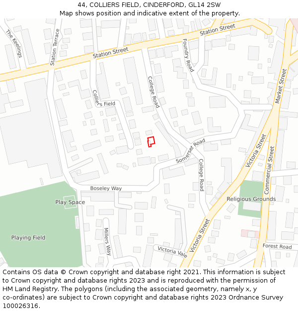 44, COLLIERS FIELD, CINDERFORD, GL14 2SW: Location map and indicative extent of plot