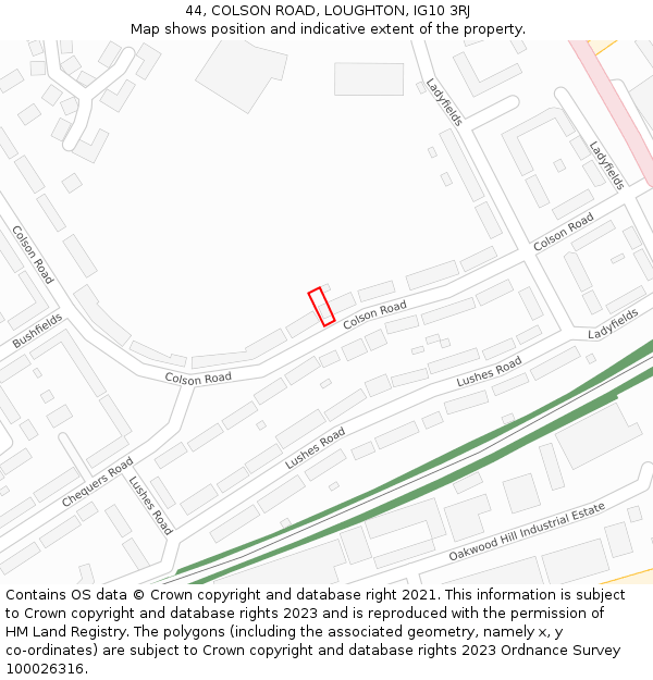 44, COLSON ROAD, LOUGHTON, IG10 3RJ: Location map and indicative extent of plot