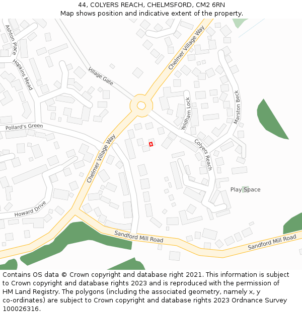 44, COLYERS REACH, CHELMSFORD, CM2 6RN: Location map and indicative extent of plot
