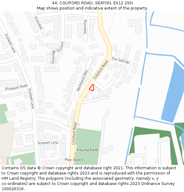 44, COLYFORD ROAD, SEATON, EX12 2SN: Location map and indicative extent of plot