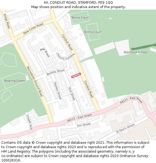 44, CONDUIT ROAD, STAMFORD, PE9 1QQ: Location map and indicative extent of plot