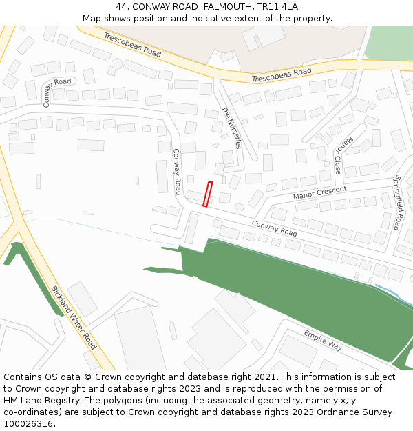 44, CONWAY ROAD, FALMOUTH, TR11 4LA: Location map and indicative extent of plot