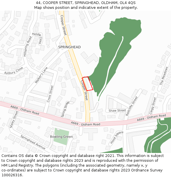 44, COOPER STREET, SPRINGHEAD, OLDHAM, OL4 4QS: Location map and indicative extent of plot