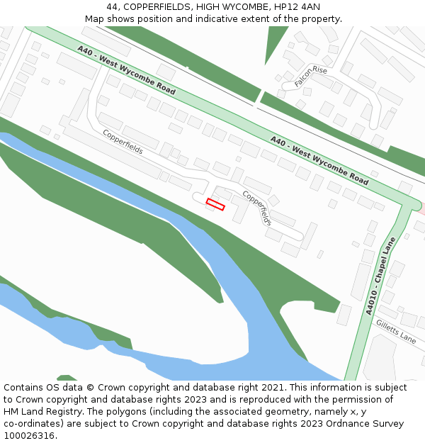 44, COPPERFIELDS, HIGH WYCOMBE, HP12 4AN: Location map and indicative extent of plot