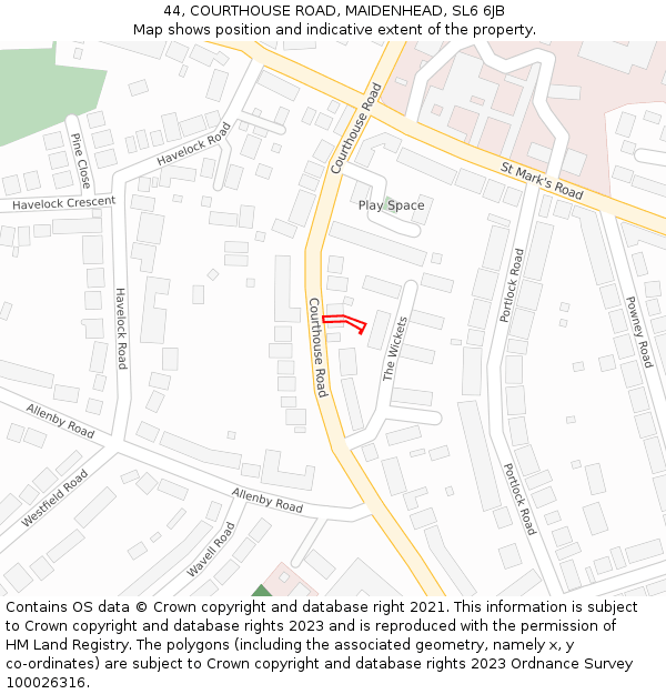 44, COURTHOUSE ROAD, MAIDENHEAD, SL6 6JB: Location map and indicative extent of plot