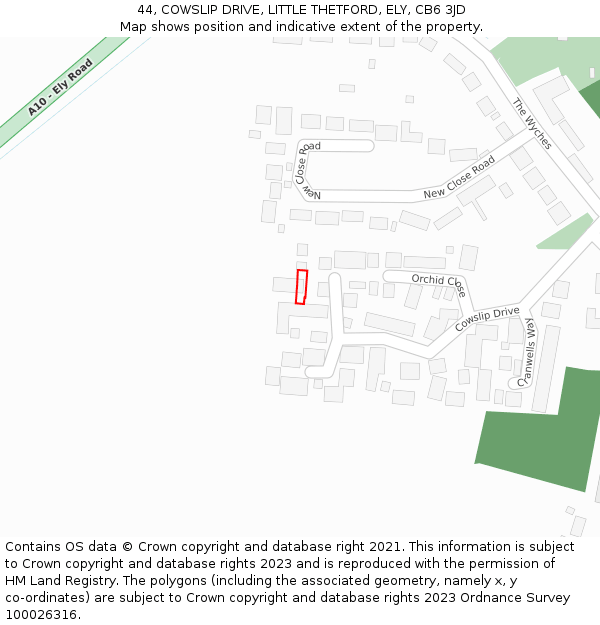 44, COWSLIP DRIVE, LITTLE THETFORD, ELY, CB6 3JD: Location map and indicative extent of plot