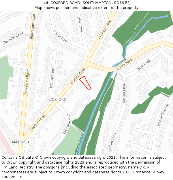44, COXFORD ROAD, SOUTHAMPTON, SO16 5FJ: Location map and indicative extent of plot