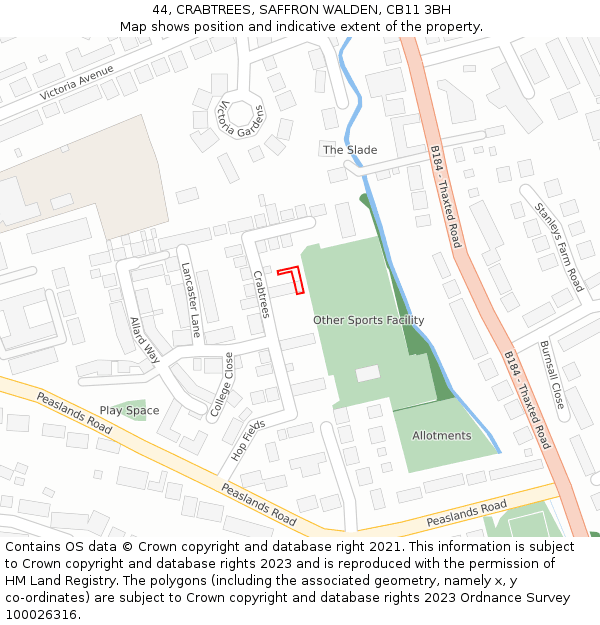 44, CRABTREES, SAFFRON WALDEN, CB11 3BH: Location map and indicative extent of plot