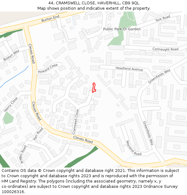 44, CRAMSWELL CLOSE, HAVERHILL, CB9 9QL: Location map and indicative extent of plot