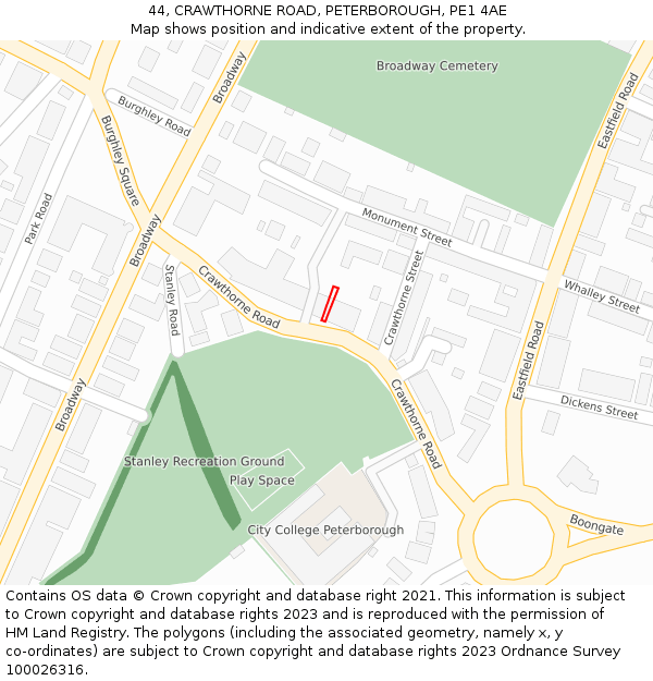 44, CRAWTHORNE ROAD, PETERBOROUGH, PE1 4AE: Location map and indicative extent of plot