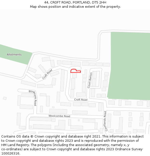 44, CROFT ROAD, PORTLAND, DT5 2HH: Location map and indicative extent of plot