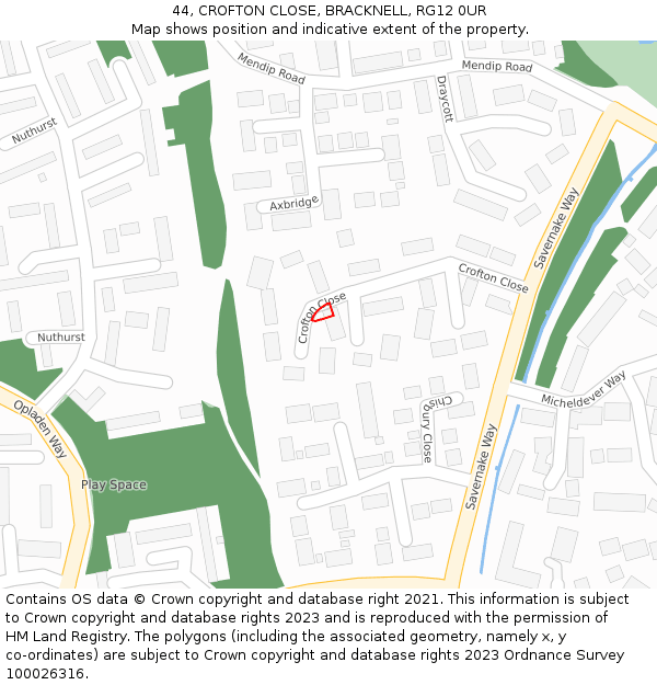 44, CROFTON CLOSE, BRACKNELL, RG12 0UR: Location map and indicative extent of plot